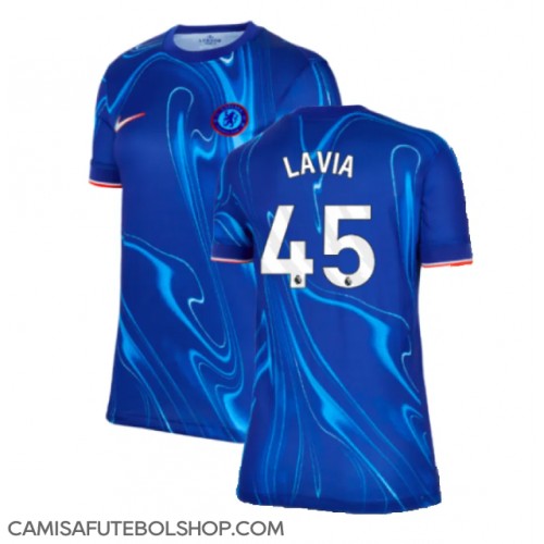 Camisa de time de futebol Chelsea Romeo Lavia #45 Replicas 1º Equipamento Feminina 2024-25 Manga Curta